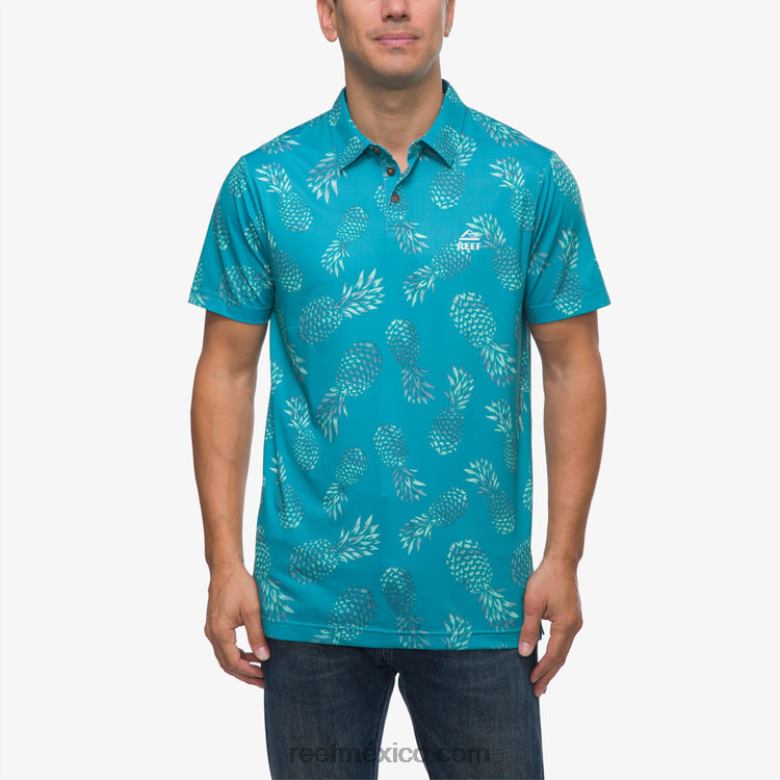 polo de manga corta con volante Reef hombres azulejo azul B4FFZ652